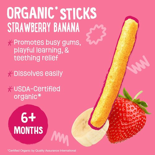 Earth's Best Organic Baby Food - Dissolvable Teething Snacks for Babies 6+ Months | Strawberry Banana Crunchy Sticks, 0.56 oz (Pack of 5)