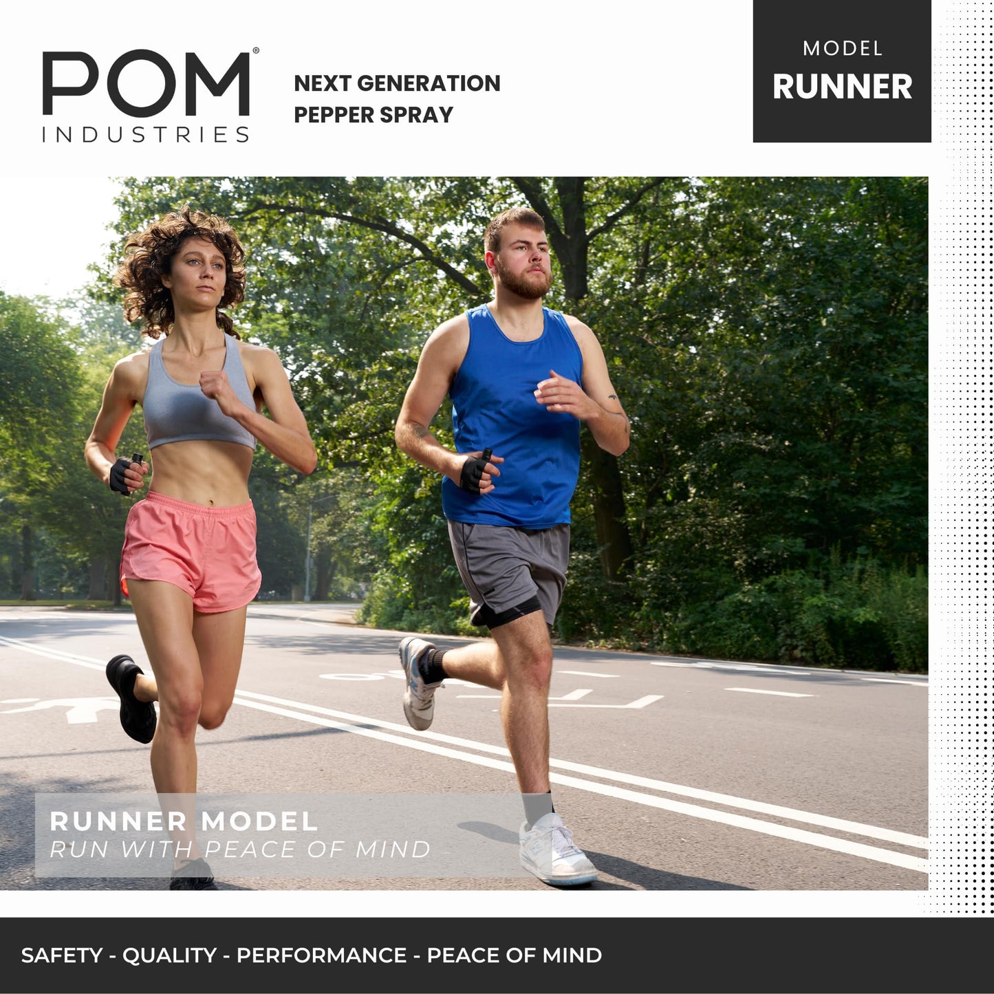 POM Pepper Spray Runner Model - Max Strength OC Spray - Athletic Stretch-Fit Glove, Breathable & Ambidextrous Design, Essential Runners Safety Gear, Flip Top, 35+ Bursts, 10-12 ft Range