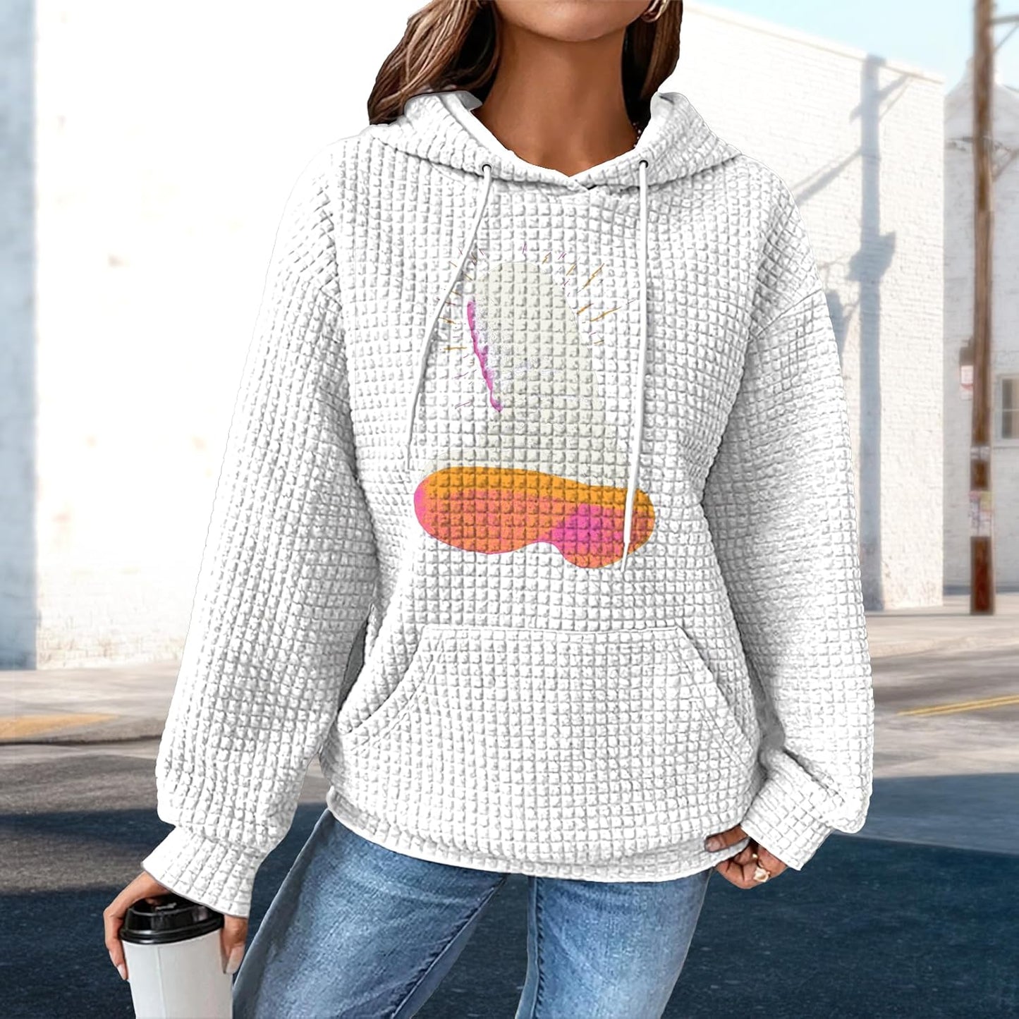 Skiennix Women's Comfy White Sweatshirt - Plus Size Long Sleeve Crewneck Hoodie for Sports & Hiking