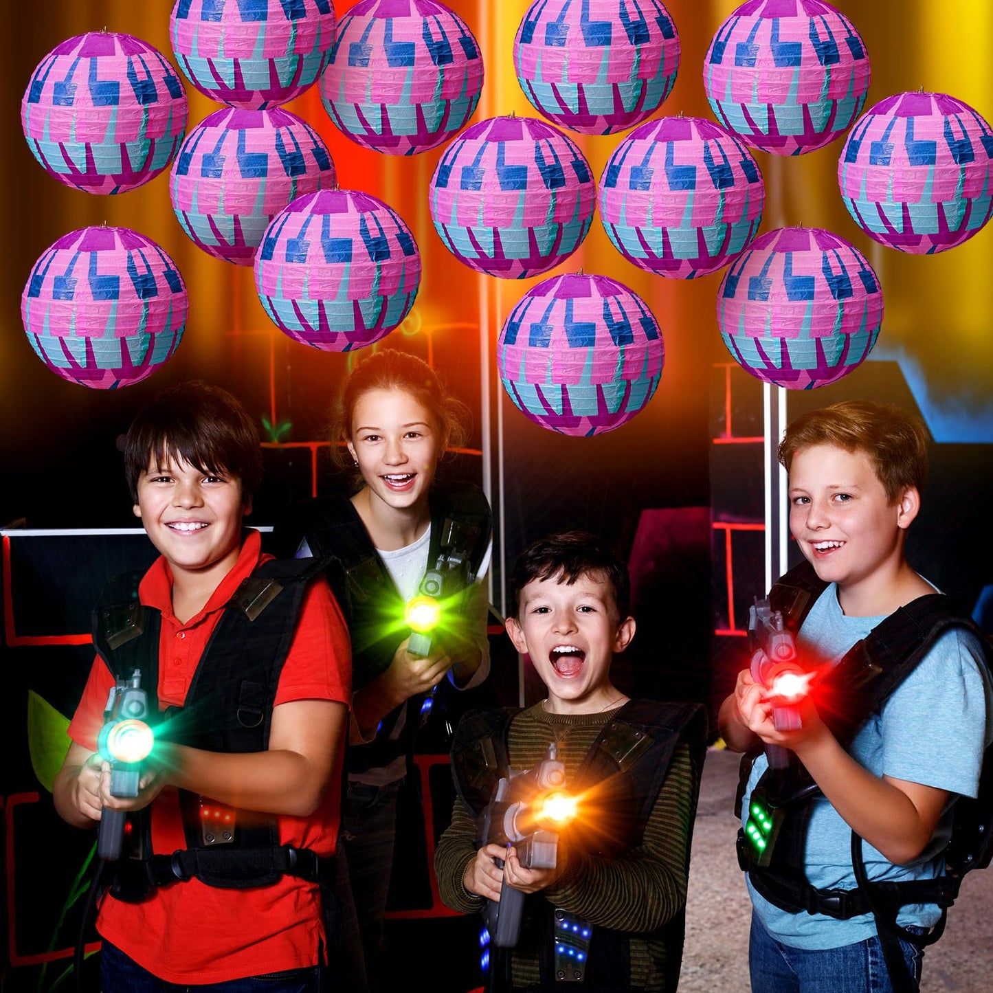 Leinuosen 12 Pcs Video Games Themed Paper Lanterns 8 Inch Llama Theme Party Paper Lanterns Purple Blue Piñata Gaming Hanging Decorations for Game Fans Birthday Baby Shower Party Supplies