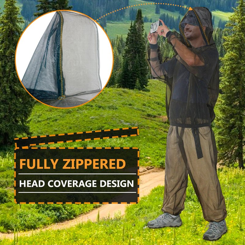 South to East Mosquito Suit - Net Bug Mesh Pants & Jacket with Hood for Outdoor Protection from Bugs, Flies, Gnats, No-See-Ums & Midges - Mosquito Clothing for Men & Women with Carrybag, M Size