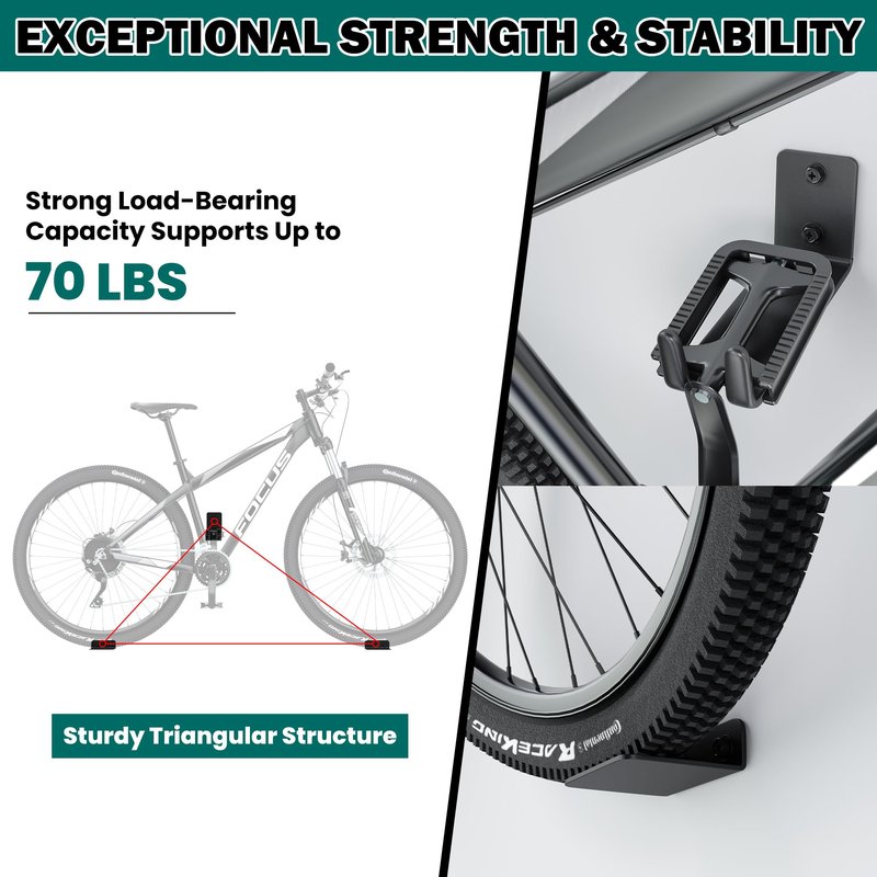 EVERHANGER Wall Mount Bike Pedal Hanger, Heavy-duty Garage Bike Rack, Horizontal Bike Hooks, Holds Up to 70LBS, 3 Pack
