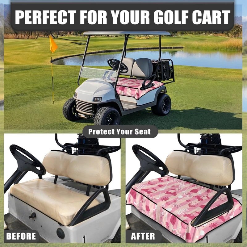 Biyejit Pink Golf Cart Seat Covers with 4 Front Pockets Non-Slip Golf Cart Seat Blanket Golf Cart Decorations with Holes Club Car Seat Covers for 2 Person Seats