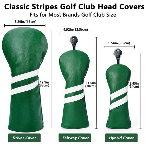 Gbourly Golf Club Classic Green Fairway Wood Head Cover PU Leather Headcover
