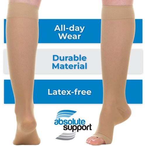 (3 Pack) Sheer Compression Socks for Women 20-30mmHg Open Toe - Toeless Womens Knee Highs Support Stockings for Circulation, Swelling, Varicose Veins - Beige, Large - A416