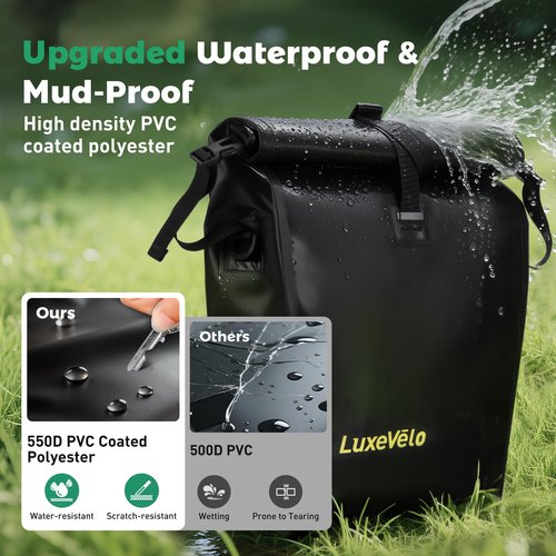 Luxevelo Panniers Bike Bags Lightweight– 27l Expandable Weather-Resistant Storage, 550d Durable Pvc With Reflective Safety Strips, Multi-Functional Rack/Shoulder Bag For Commuting/Travel/Cycling