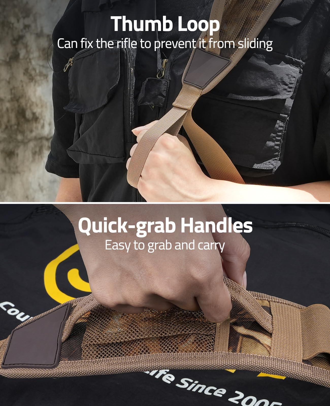 CVLIFE Two Point Sling with 4 Shell Holders and Quick-Grab Handle Shotgun Sling,Wide Shoulder Straps Rifle Sling with Thumb Loop Adjustable Length Khaki