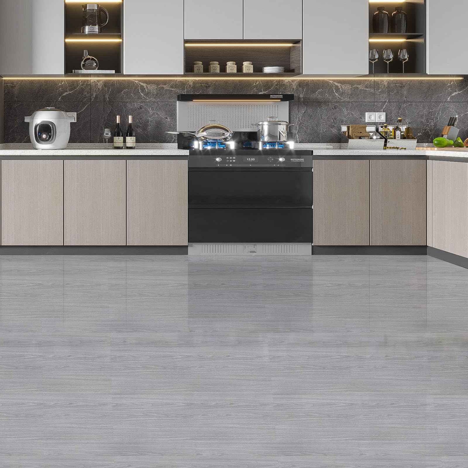 Qianglive Light Grey Peel and Stick Floor Tile 36-Pack 54 Sq.Ft Luxury Thicken Vinyl Wood Plank Self Adhesive Waterproof DIY Flooring for Bedroom Bathroom Living Room