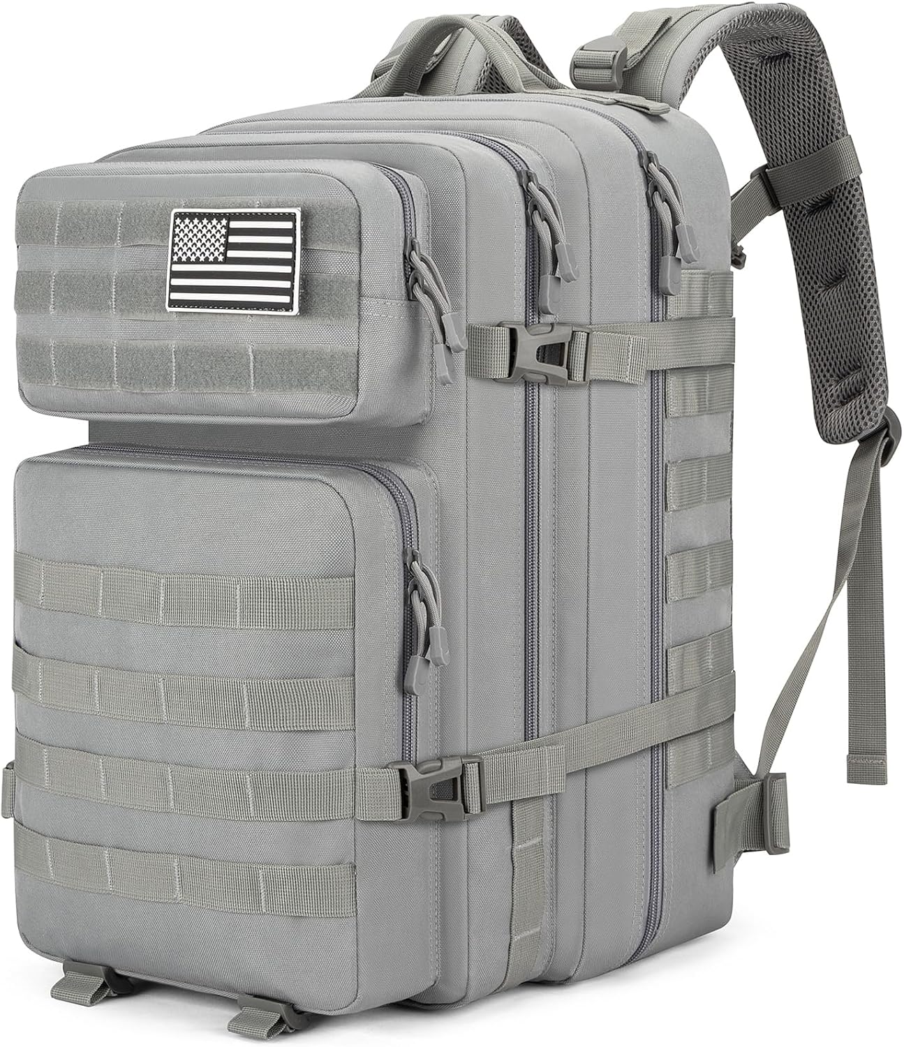 Skiennix Tactical Backpack 45L - Water Resistant MOLLE Rucksack | Durable 3-Day Bug Out Bag for Hiking & Travel (Grey)