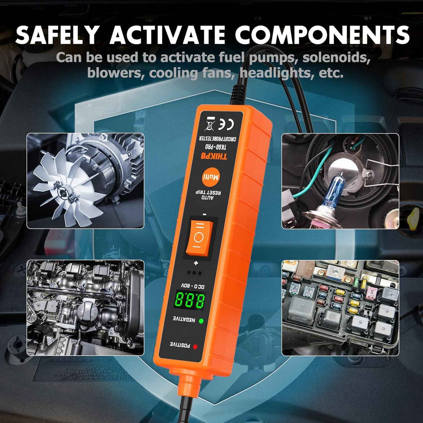 THIKPO Power Circuit Probe Tester Kit, 6V-24V DC Test Light, Automotive Circuit Tester Car Short Finder, Component Activation, Polarity Identify, Overload Protection, Voltage Tester 0.3v-80v