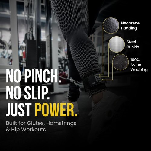Bay Gear Co. Ankle Straps - Durable Neoprene Padded Design for Cable Machine Glute Workouts | Adjustable Fit, Slick Black