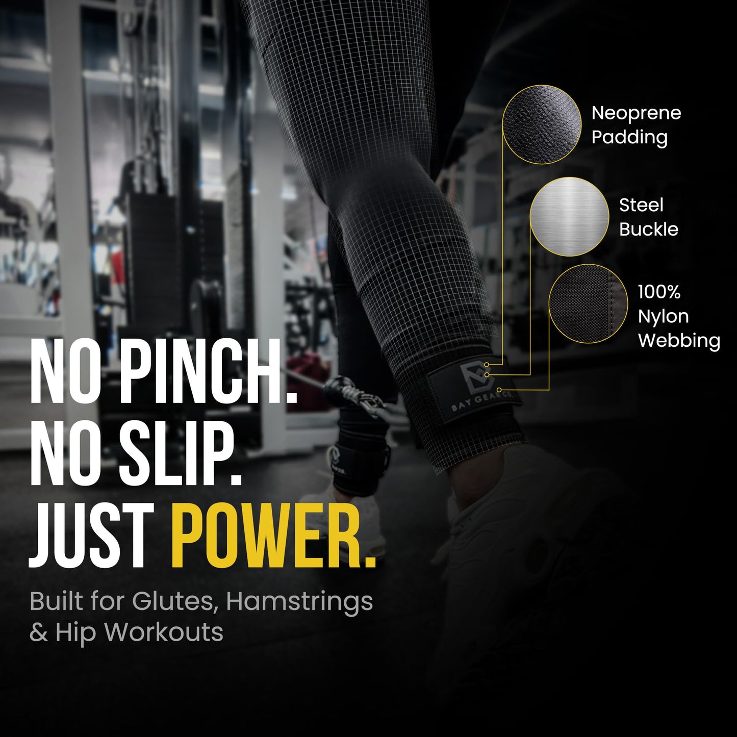 Bay Gear Co. Ankle Straps – Strong Hook and Loop System & Neoprene Padded for Cable Machine Glute Workouts, Slick Black Stainless Steel D Ring, Adjustable Fit for Men & Women, Galaxy, Pair