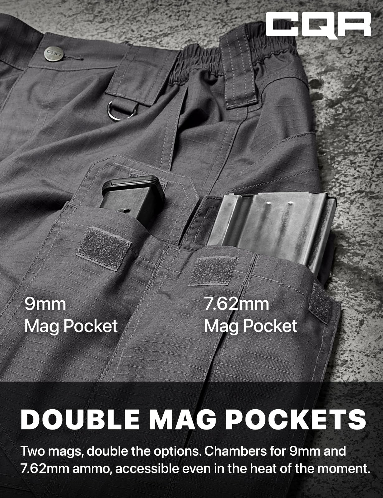 CQR Men's Tactical Pants, Water Resistant Ripstop Cargo Pants, Lightweight EDC Work Hiking Pants, Outdoor Apparel, Raider Mag Pocket Charcoal, 32W x 32L