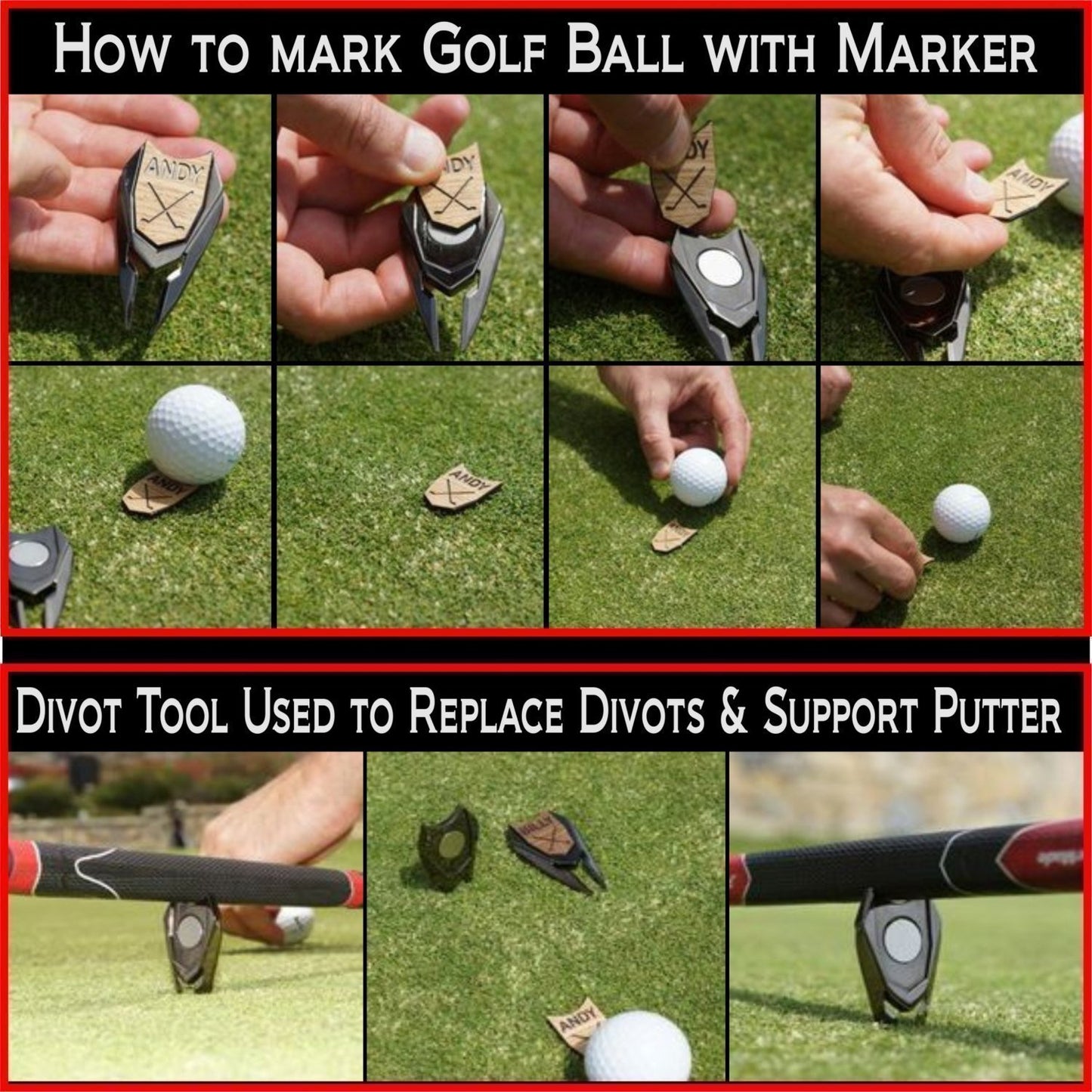 Golf Ball Marker Divot Repair Tool Personalized Custom Engraved Gift Real Wood Markers | Golfer Accessories (DAD Golf Ball Marker)