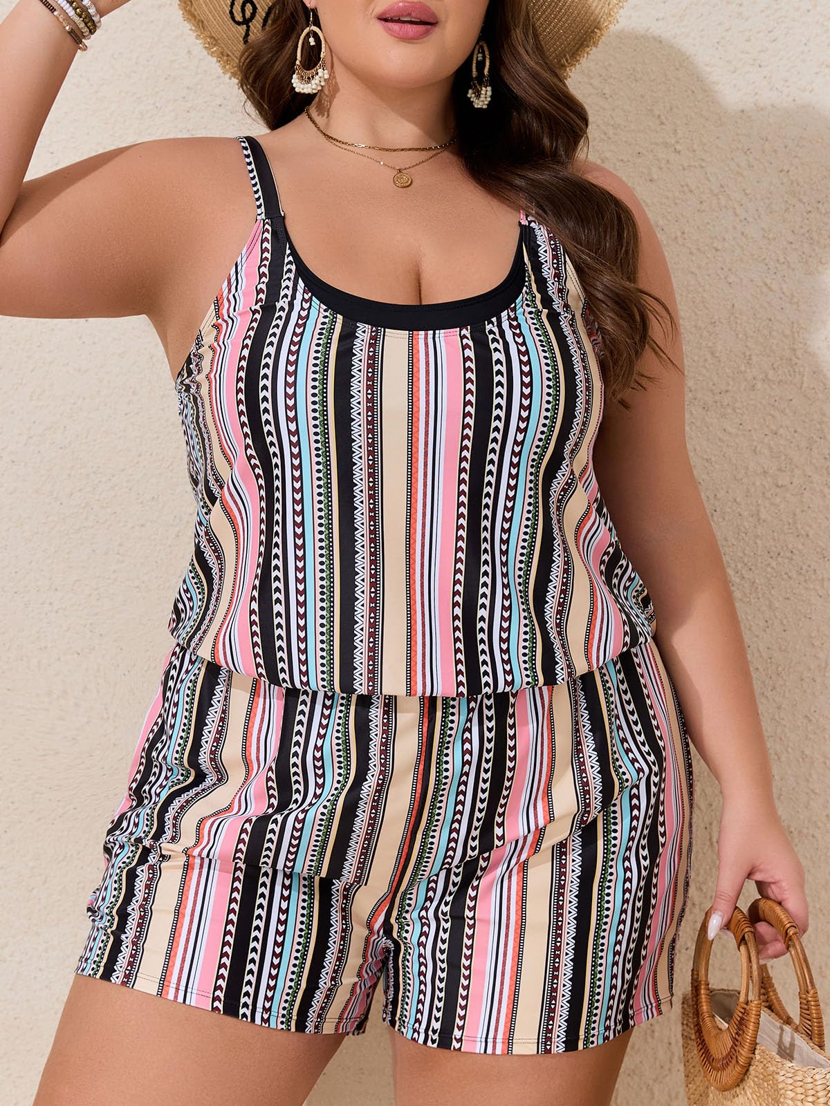 Summer Mae Plus Size Swim Romper Women One Piece Swimsuit Blouson Bathing Suit with Pockets 2026 Modest Swimwear Orange Bohemian 20 Plus