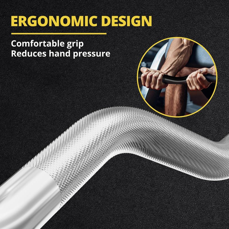 POWER GUIDANCE 2 Inch Curl Bar with Weights 47", 500lbs Weight Capacity Olympic EZ Curl Barbell for Bicep, Tricep and Weight Lifting Exercises,with 2 Spring Collars(Silver)