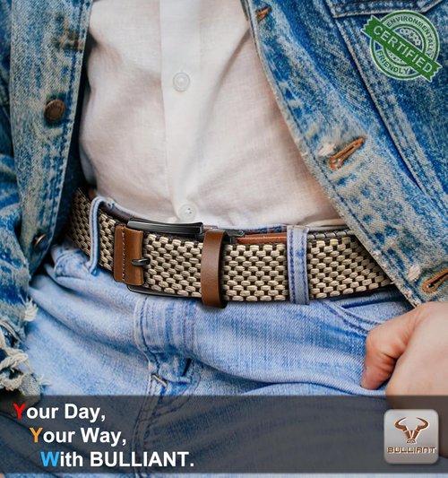 BULLIANT Men's Reversible Golf Belt - Stretch Braided Design | Perfect Gift, 1 3/8" - 2" Size