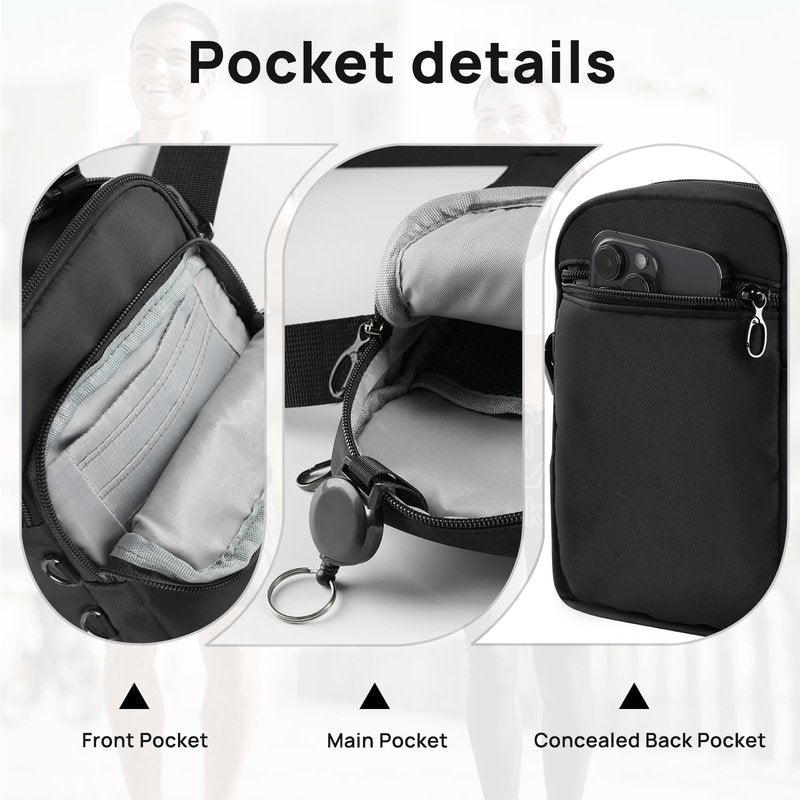 VADOO Sling Bag for Men Women, Anti Theft Crossbody Shoulder Bag with Zipper Lock, RFID Blocking & Waterproof for Travel Casual(Black)