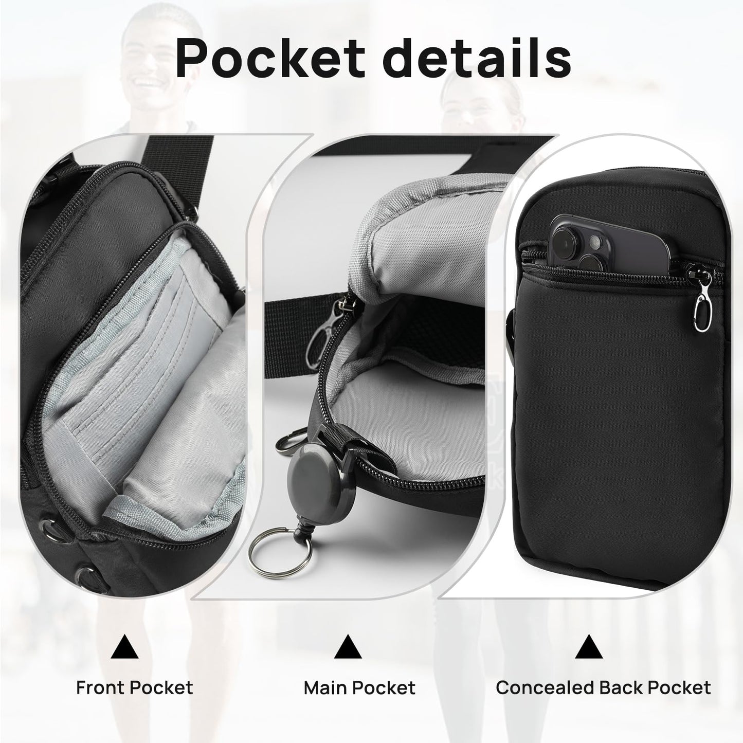 VADOO Sling Bag for Men Women, Anti Theft Crossbody Shoulder Bag with Zipper Lock, RFID Blocking & Waterproof for Travel Casual(Black)
