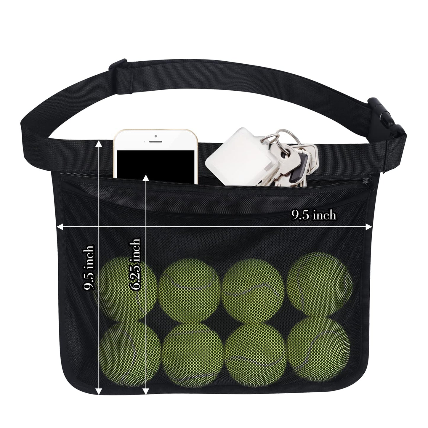Tennis Pickleball Holder Wasit Pouch: 2 pcs Tennis Wasit Ball Band with Hanging Hook for Pickleball Accessory Mesh Hip Bag