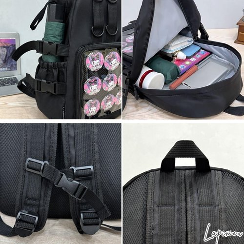Lapimou Ita Bag Cute Kawaii Backpack Bookbag Pin Display Ita Bags with Insert Japanese Anime Cutecore Accessories Kawaiicore (black)