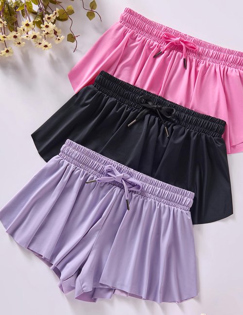 3 Pack Women’s Flowy Athletic Shorts – 2-in-1 Butterfly Running Shorts with Built-in Spandex Liner, Casual Workout Gym (Set 13, Medium)