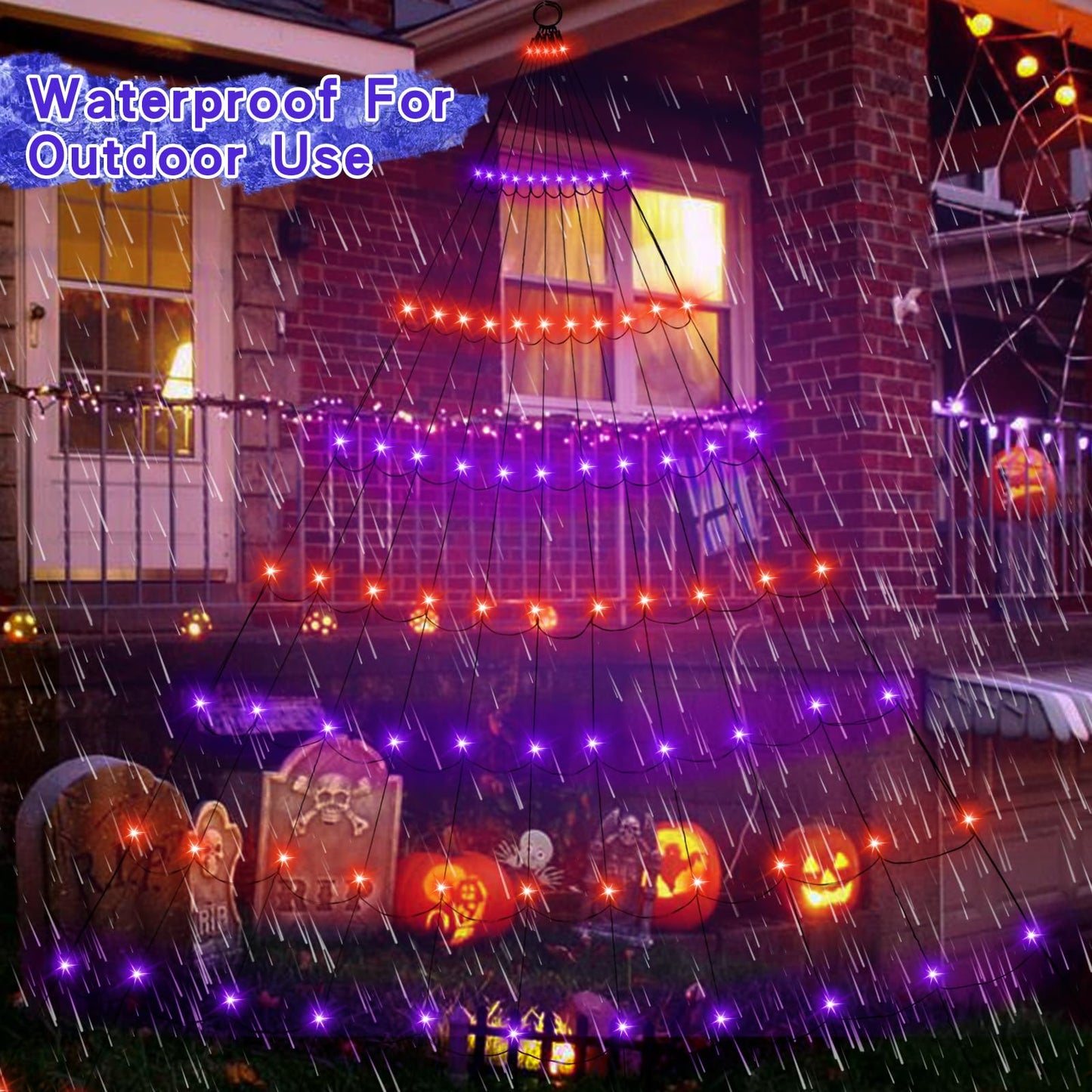 Anycosy Halloween Lights Decoration, 10 FT×10 FT 110 LED Spider Web with Remote Control and Timer, Orange and Purple Halloween Light Outdoor 8 Modes for Decor