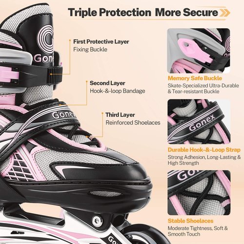 Gonex Inline Skates - Adjustable Light-Up Roller Blades for Kids & Teens | Perfect for Indoor & Outdoor Fun