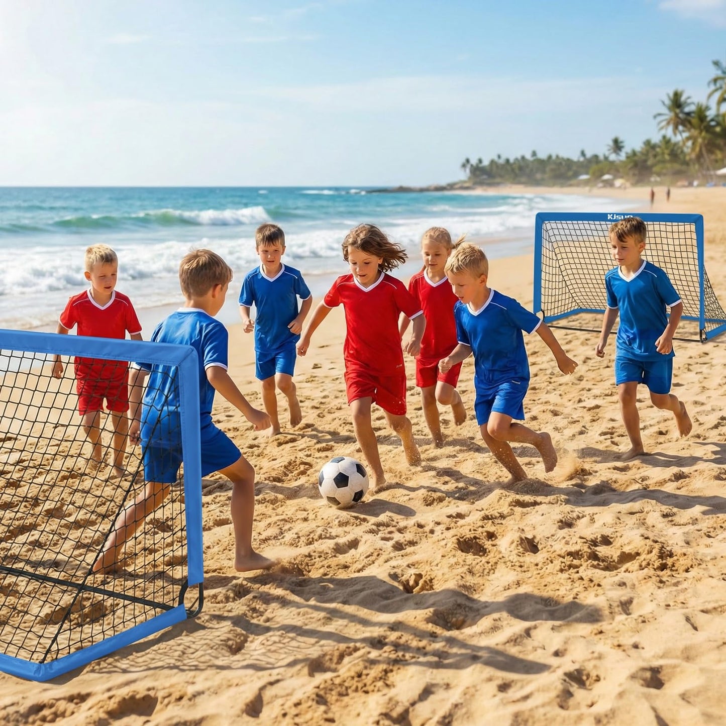 Soccer Goal, Kids Soccer Goals for Backyard Set of 2, 5 x 3.6ft Soccer Net Training Equipment, Pop Up Toddler Soccer Goal for Outdoor Indoor Sports Games with Ball, Cones, Targets (Blue)