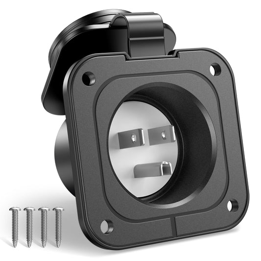 15 Amp Flanged Inlet 125Volt, NEMA 5-15 RV Shore Power Inlet Plug w/Waterproof Cover, 2 Pole 3-Wire AC Port Plug, ETL Listed Generator Male Receptacle for Marine Boat RV Car Shed Electrical Extension