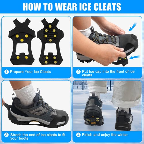 Ice Snow Cleats for Shoes Boots Non Slip Ice Cleats Overshoe for Walking on Snow and Ice Rubber Crampons with 10-Stud Ice Rubber Cleats Slip-on Stretch Footwear (X-Large(10-12.5 men/11.5-14 Women))