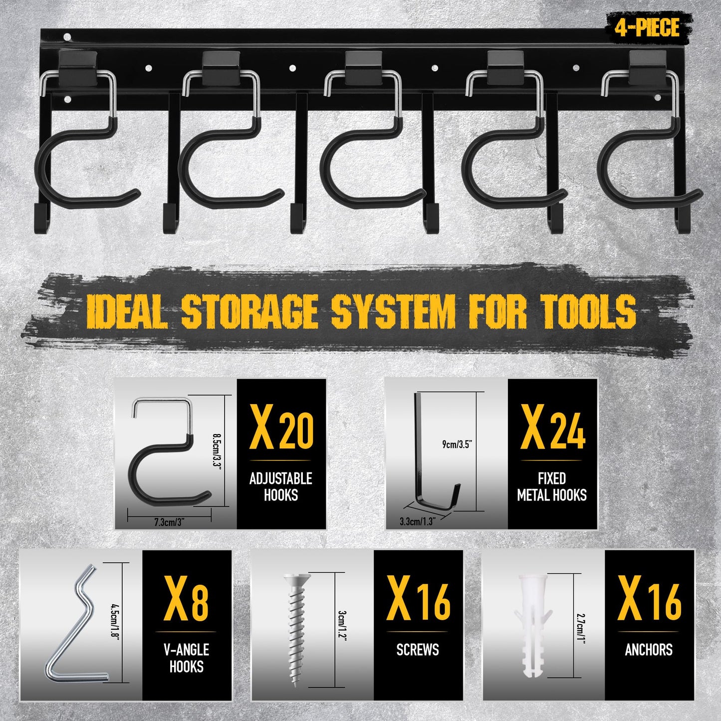 ELEAD 68'' All Metal Adjustable Garden Tool Organizer: Garage Tool Organizer Wall Mount with Black Hooks, Garage Organizers and Storage, Tool Hangers for Shed