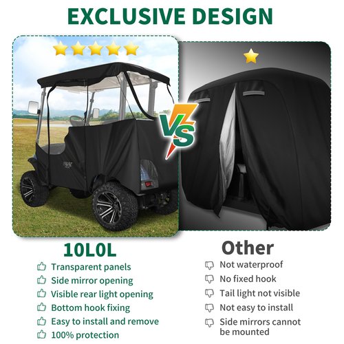 10L0L Heavy Duty Golf Cart Enclosure 600D 2-Passenger Fit for Yamaha G14 G16 G22 G29 Drive 2 Golf Cart Transparent Golf Cart Cover Waterproof Windproof Snowproof - Black