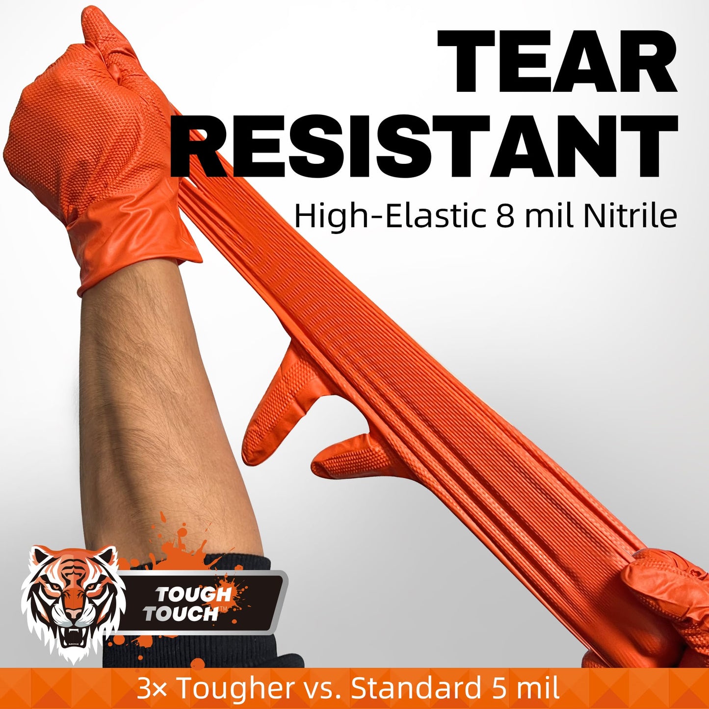 Beastek Nitrile Disposable Gloves, 8Mil Latex & Powder Free Chemical Resistant Heavy Duty Cooking Diamond Glove Orange 100Pcs (Large)