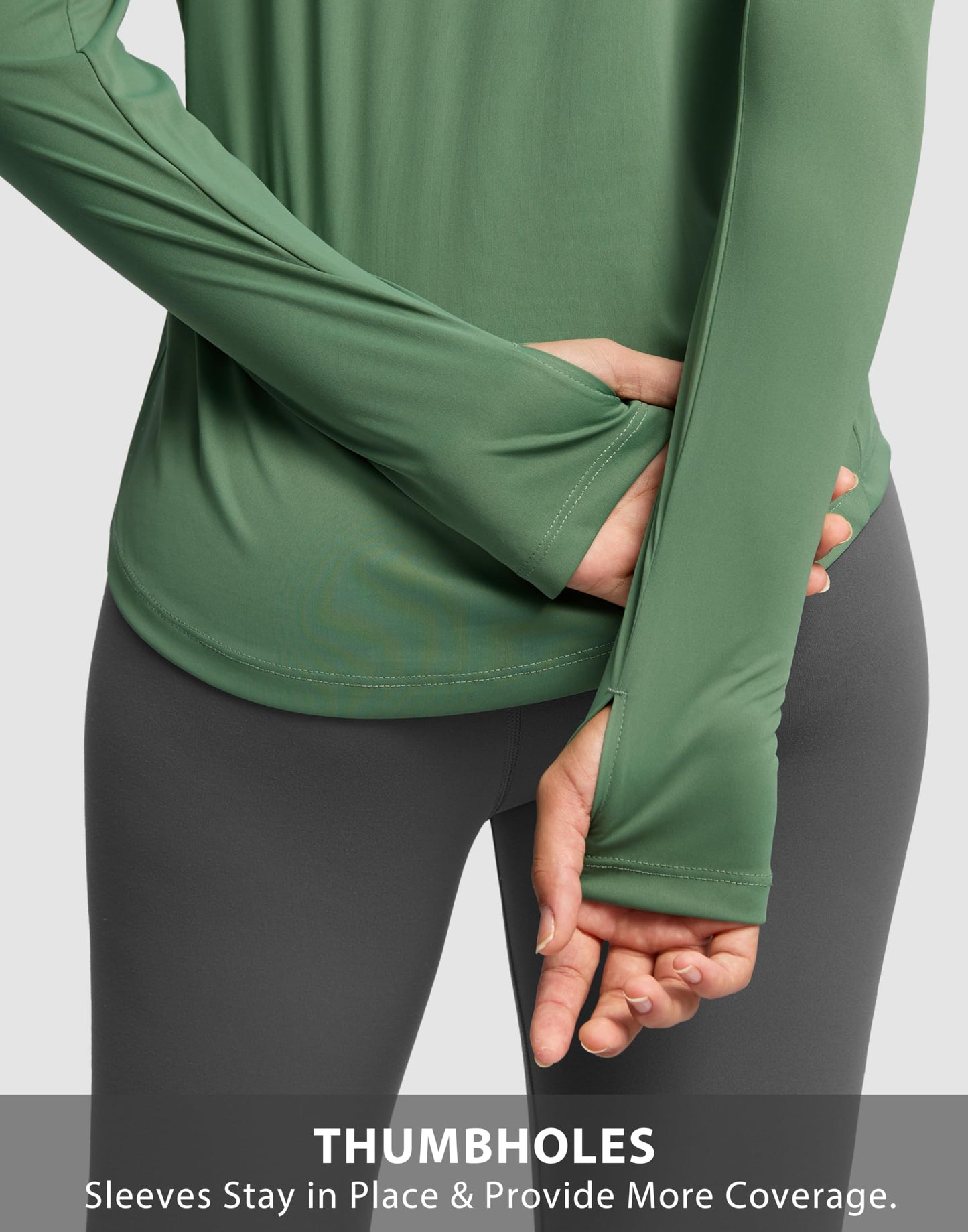 Soothfeel Women's Long Sleeve Running Shirts Workout Tops Athletic Gym Hiking T-Shirts Moisture Wicking Quick Dry Lightweight Stretchy Green M