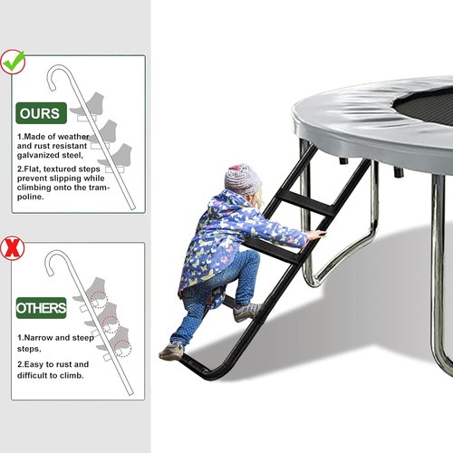 Eurmax USA Trampoline Ladder - Heavy Duty 240 lbs Capacity with Skid-Proof Steps & Shoe Storage