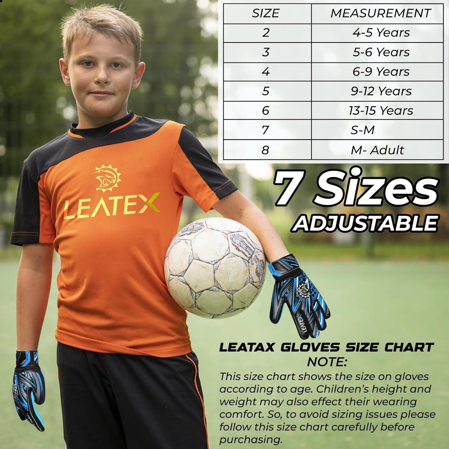 Skiennix Youth Soccer Goalie Gloves - Strong Grip & Breathable Goalkeeper Gloves for Kids | Adjustable Wrist Strap