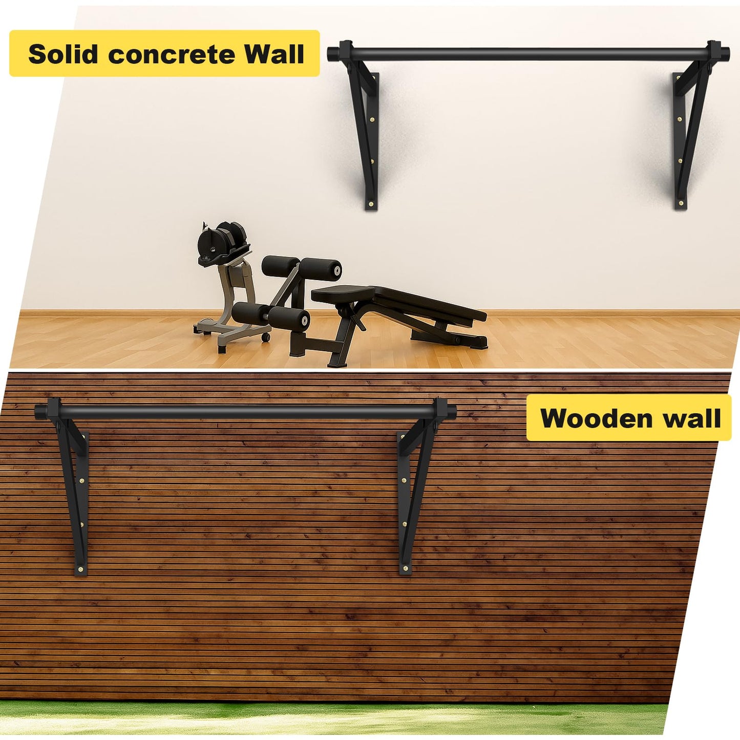 Pull Up Bar Wall Mounted, Adjustable Depth 51" Chin Up Bar, Strength Training Pull-Up Bars 500lbs Weight Capacity, Wall Mounted Pull Up Bars, Chin Up Workout Training Station for Home Gym Garage