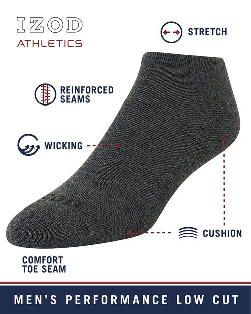 IZOD Men's Low Cut Socks - 12 Pack Athletic No Show Socks for Men (6-12.5), Size 6-12.5, All White