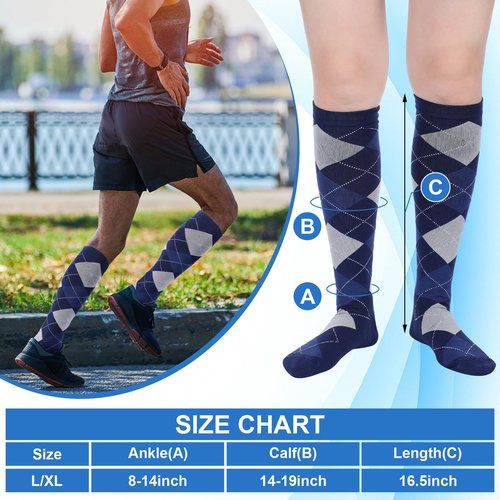 ShinyMatch 8 Pairs Men Dress Compression Socks Men Knee High Light Compression Socks 8-15 Mmhg Graduated Support Stockings for Father's Day Christmas Gift