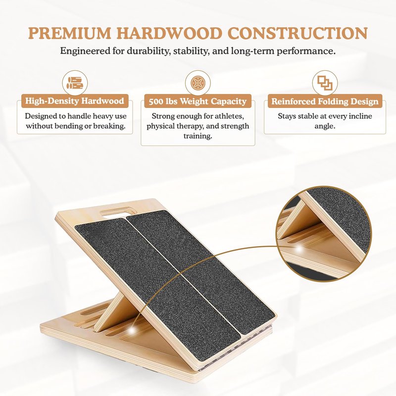 Slant Board for Calf Strecthing, Adjustable Incline Board for Knee and Ankle Heel, Portable Wooden, Calf Stretcher for Physical Therapy Equipment