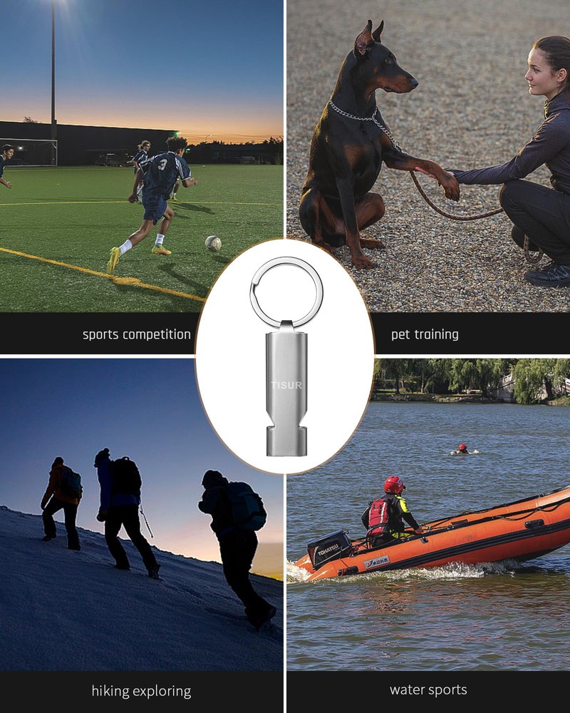 TISUR Loud Emergency Whistles,125db+ Lifeguard Safety Whistle Keychain for Surviva Camping Hiking dog whistle (Stainless (2-Pack))
