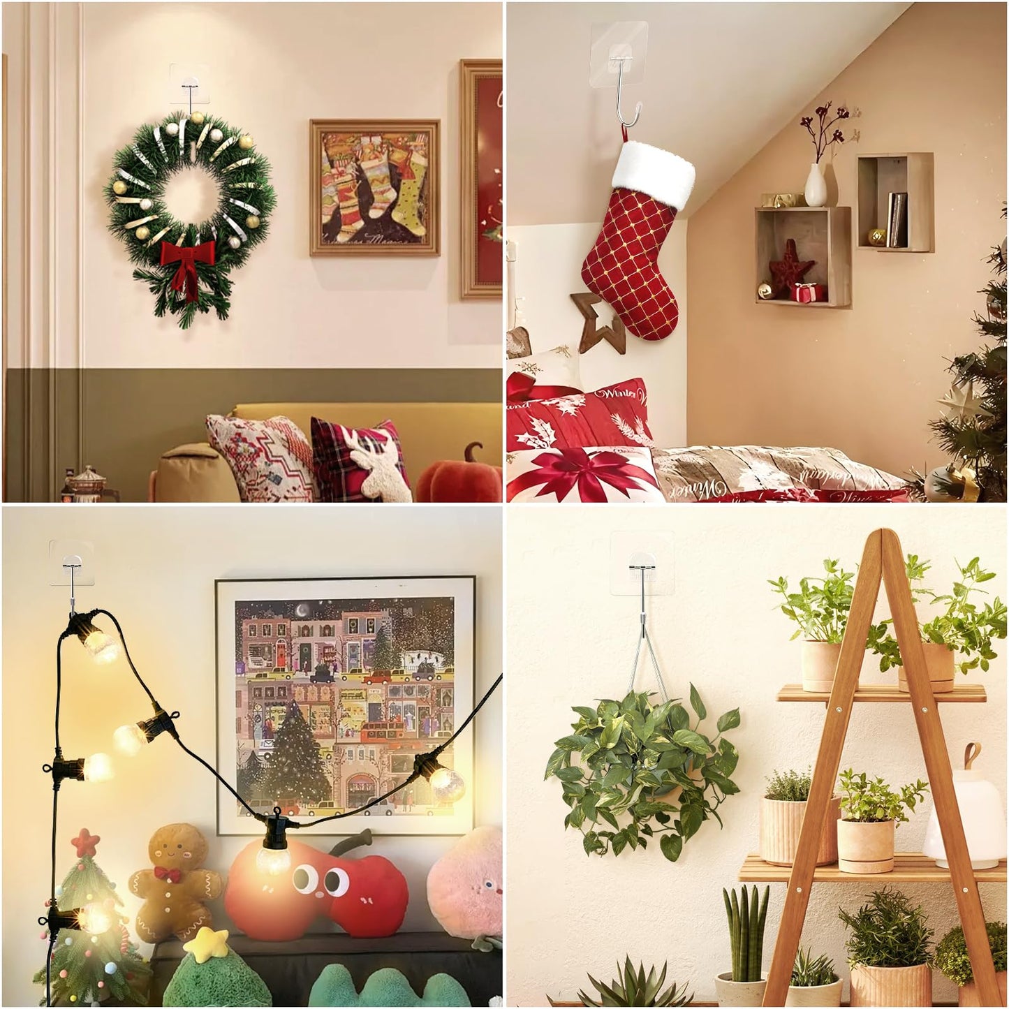 20 Pack Large Adhesive Hooks for Hanging Heavy Duty 44 lb(MAX) Christmas Fall Halloween Wreath Hangers Ornament Hooks Sticky for Wall No Damage Towel Picture Key Shower Siding Stocking Garland Strips