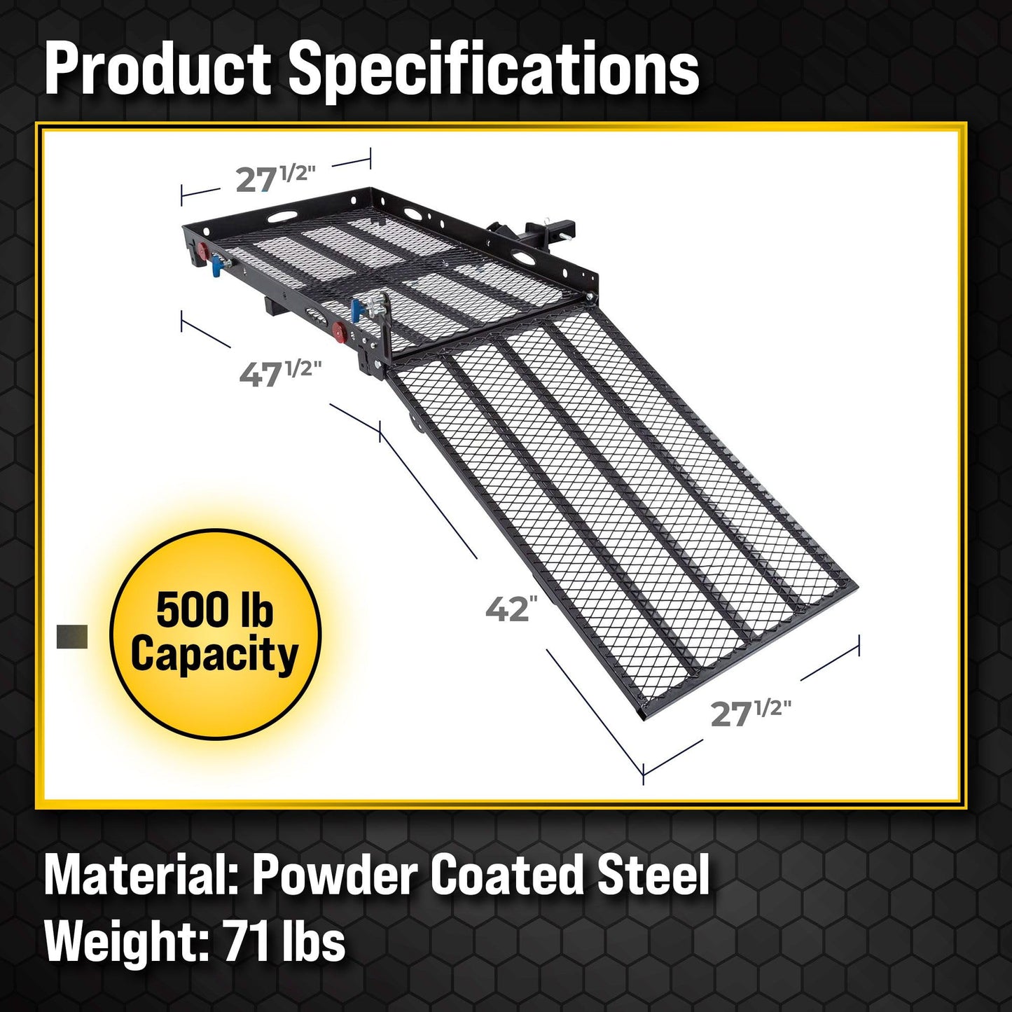 Titan Ramps Wheelchair Scooter Carrier for Car Truck SUV, 2" Hitch, Long Folding Ramp, 400 lb Capacity, 46.5" x 28" Cargo Carrier for Vehicles