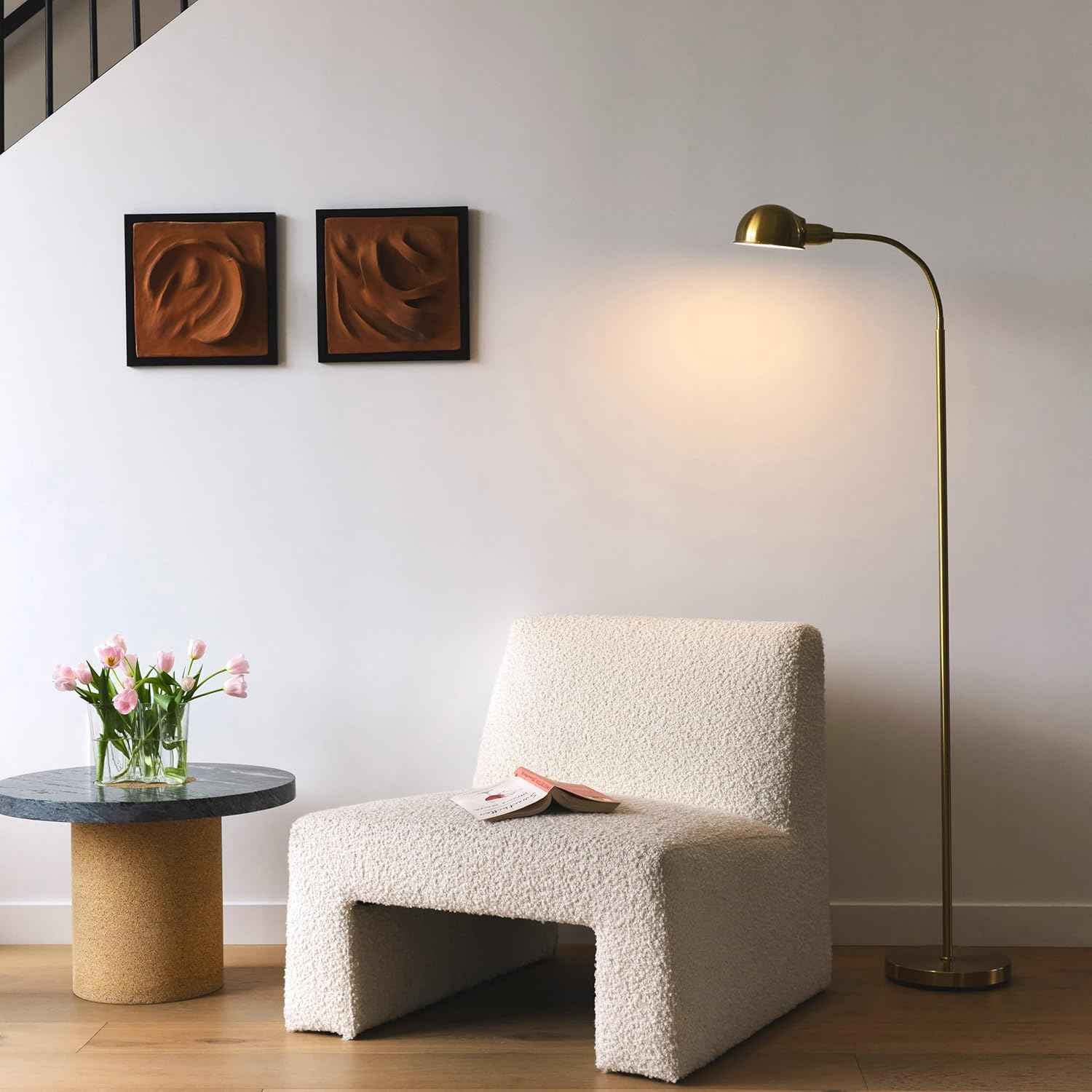 Brightech Regent LED Floor Lamp - Adjustable Gooseneck Corner Light for Office & Living Room - Tall Brass/Gold Design