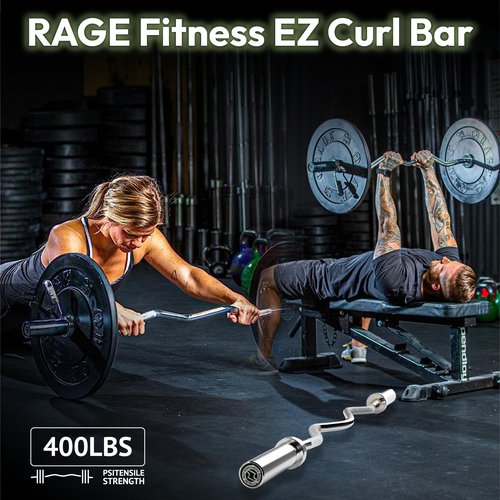 Rage Fitness EZ Curl Bar – 47 Inch, 2 inch | 17lbs Alloy Steel with Chrome Finish & Nylon Bushings EZ Bar with 400lbs Max Capacity – Home Gym Curling Bars for Weightlifting & Other Upper & Lower Body Movements