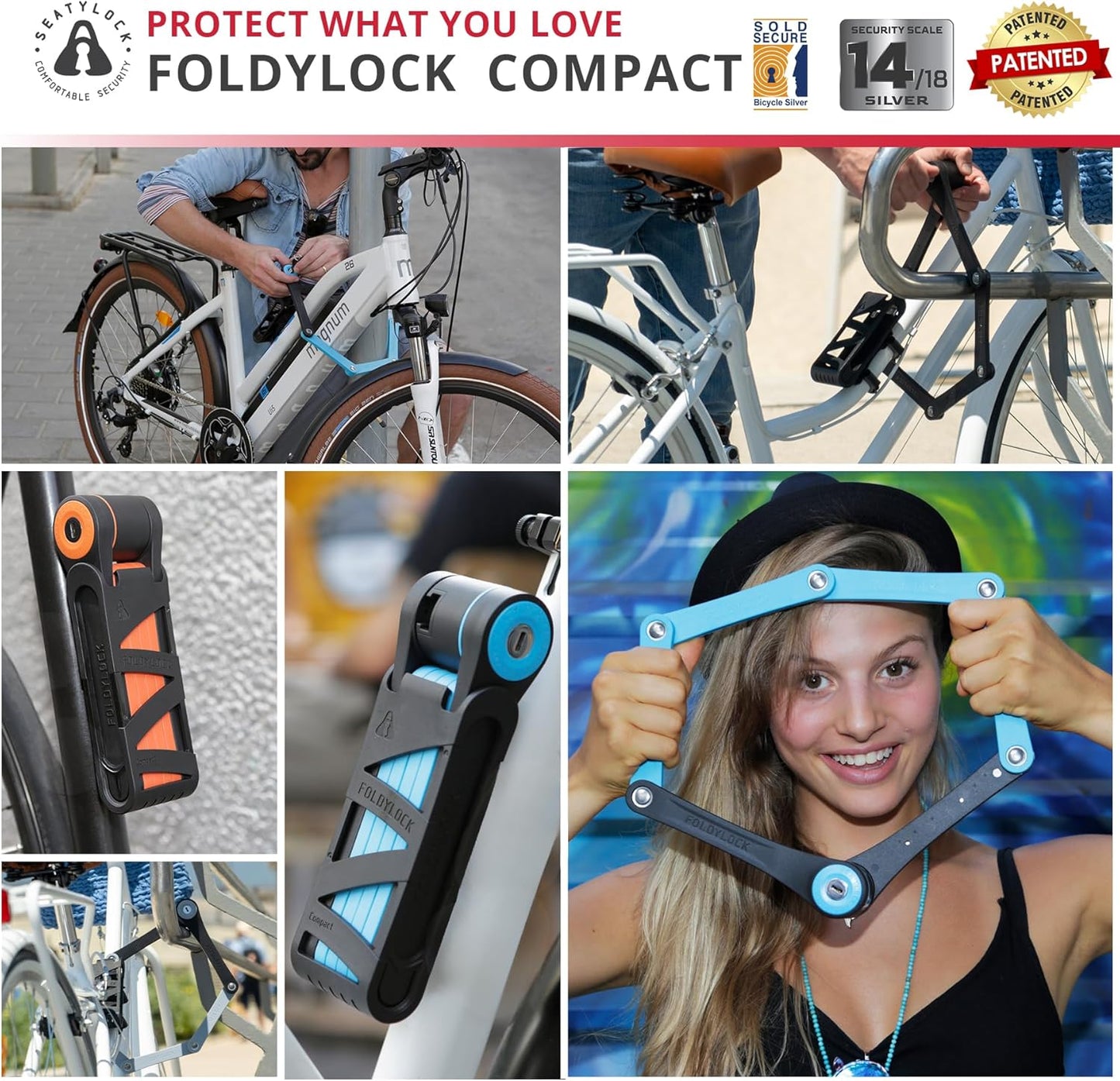 Seatylock FoldyLock Compact Folding Bike Lock - Lightweight High-Security Anti-Theft Design | Includes Keys & Case