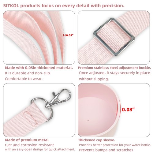 Silicone Boot Set for Owala Water Bottle 24 oz - Includes Non-Slip Sleeve, Shoulder Strap & Handle Strap, Perfect Accessory, Fits Owala Tumbler & Free Sip, Pink