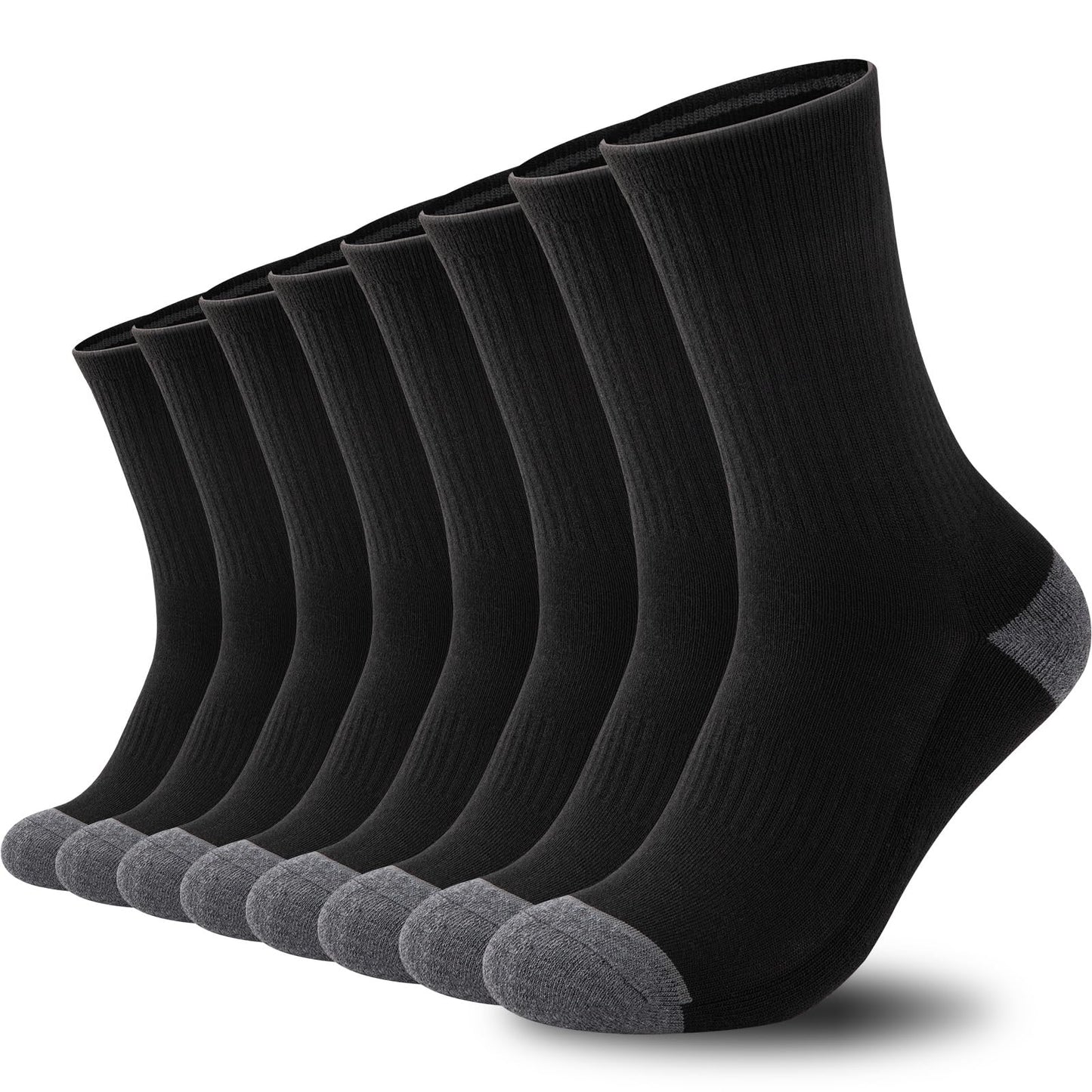 COOVAN 8 Pairs Mens Athletic Crew Socks Moisture Wicking Heavy Duty Cushioned Work Socks with Reinforced Heel and Toe