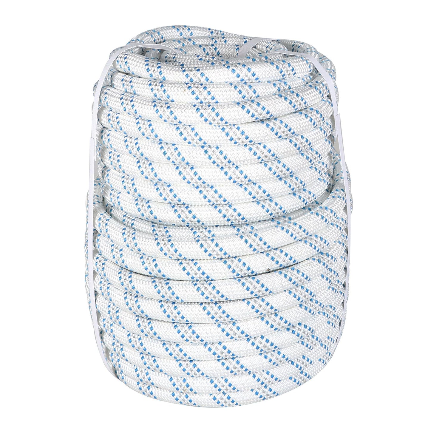 3/4 in x 150FT Gray White Blue Arborist Bull Rope Double Braid Polyester Rigging Hoisting Line High Strength Tree Rope for Rigging, Swing for Rigging Sailboat Weathered Line Tree Work